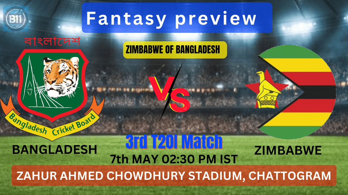 BAN VS ZIM,3rd T20I Match Fantasy Preview 2024: Dream11,Playing Stats & Pitch