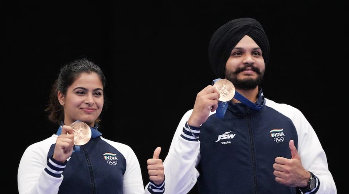 Manu Bhaker and Sarabjot Singh won a bronze medal in the 10m air pistol mixed team event